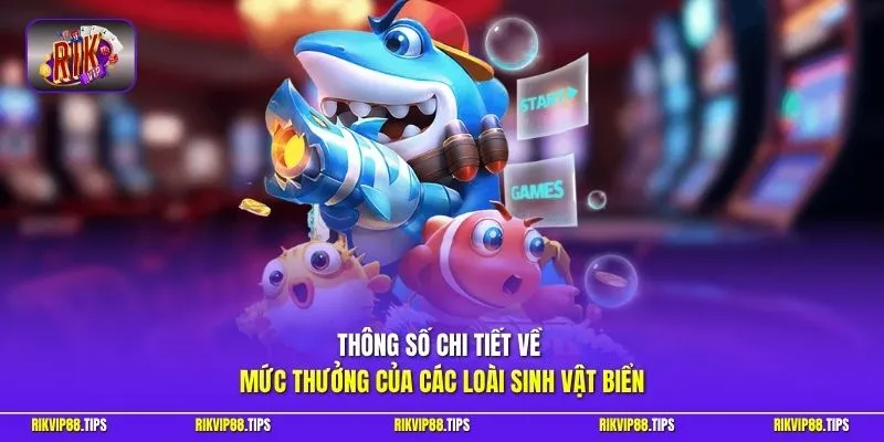 Thông số chi tiết về mức thưởng của các loài sinh vật biển